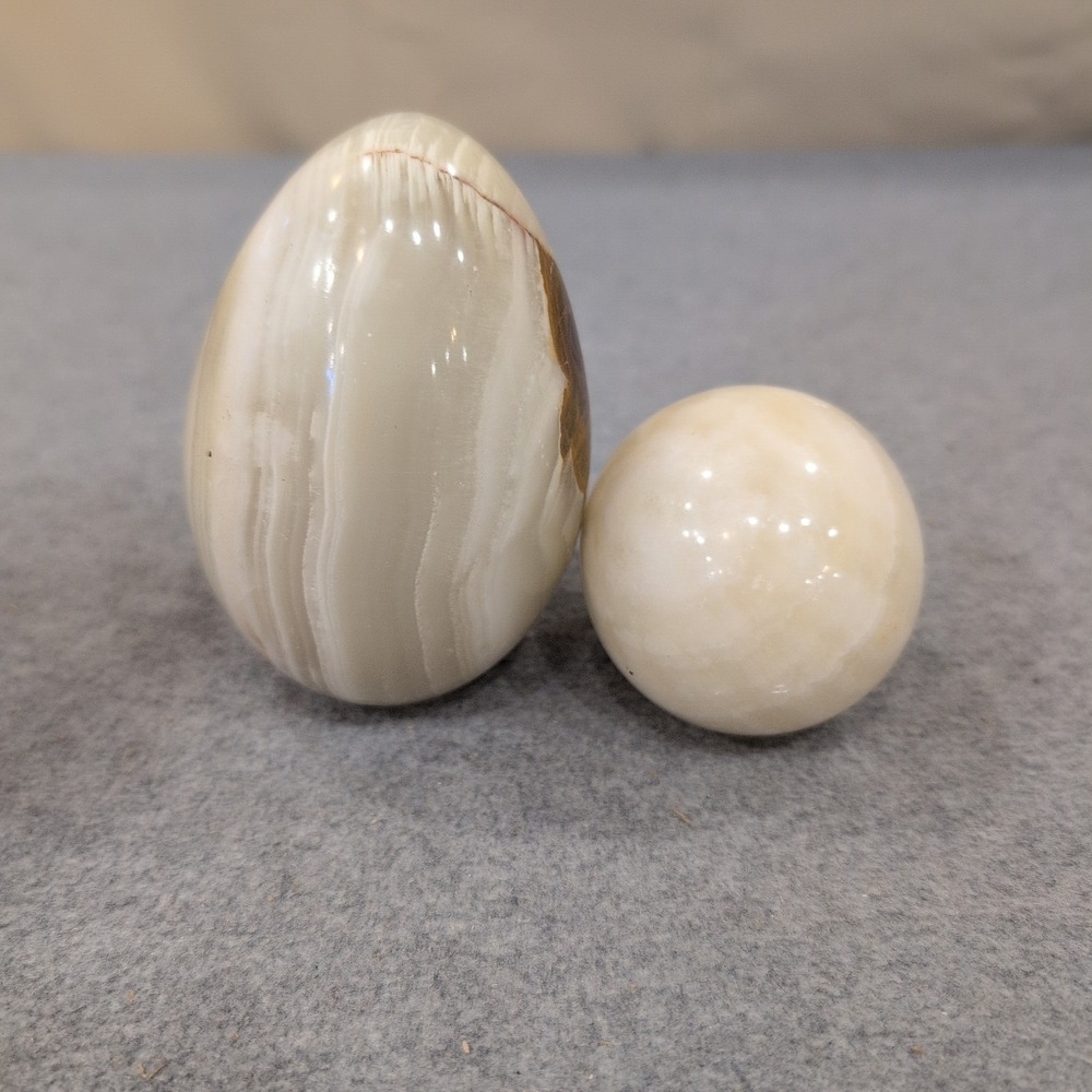 Polished Banded Onyx Stone Egg and Marble Sphere Decorative Set Cream Tan - Picture 3 of 6